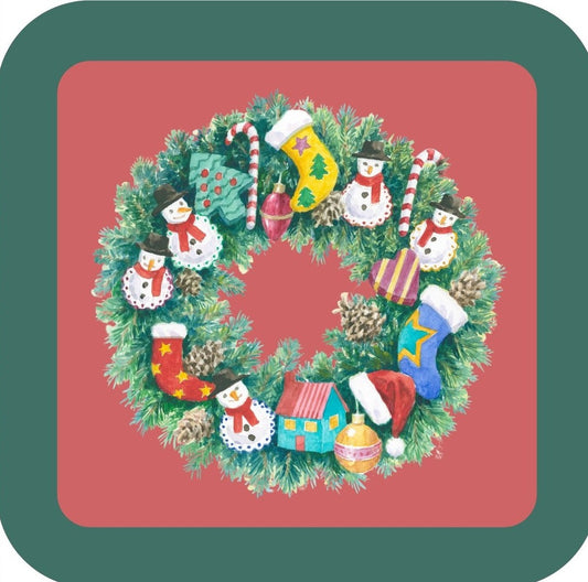 Carols Rose Garden Holiday Whimsy Snowman Decorated Wreath H-CMS500 Drink Coaster 265104 2670 265104