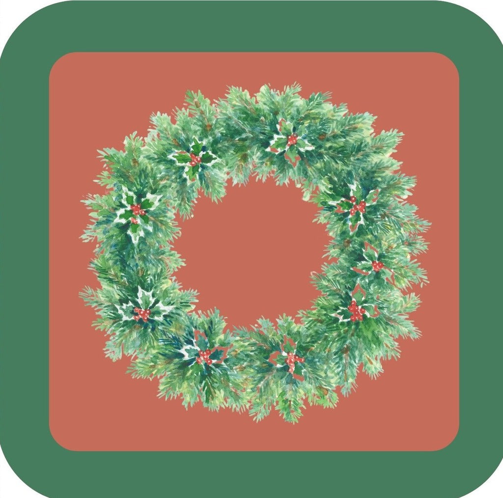 Carols Rose Garden Holiday Whimsy Traditional Holly Berry Decorated Wreath H-CMS499 Drink Coaster 265108 2674 265108