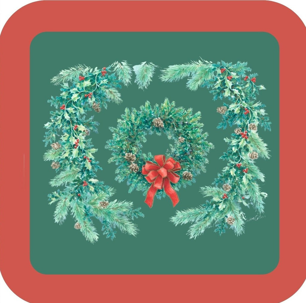 Carols Rose Garden Holiday Whimsy Traditional Wreath With Pine Cones And Red Bow H-CMS225 Drink Coaster 265109 2675 265109