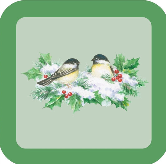 Carols Rose Garden Holiday Whimsy Two Birds Nesting In Holly Leaves And Snow H-CMS034 Drink Coaster 265110 2676 265110