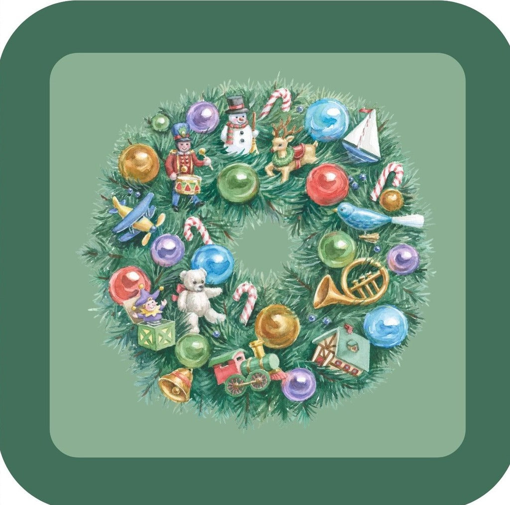 Carols Rose Garden Holiday Whimsy Wreath Decorated With Childrens Toys Horn Bear Sailboat Train H-CMS497 Drink Coaster 265119 2685 265119