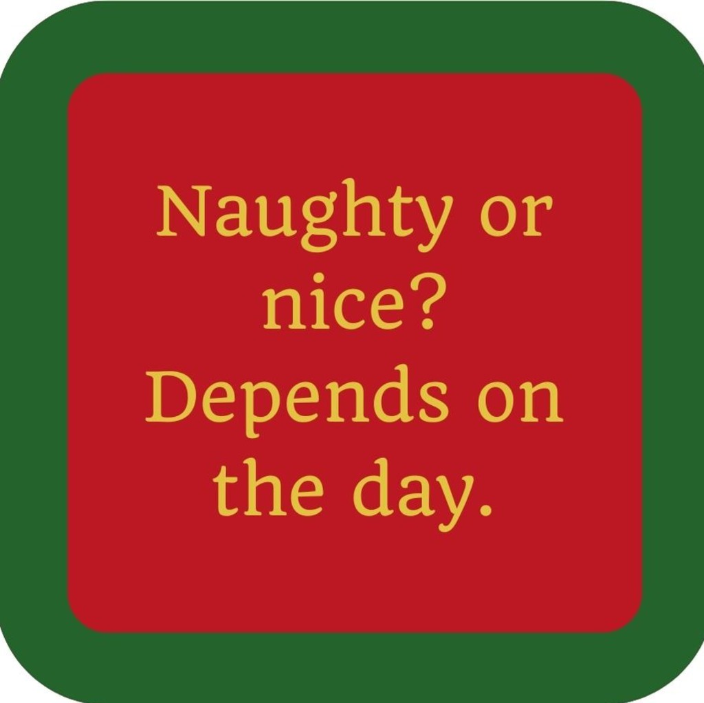 Naughty Or Nice Depends On The Day Holiday Premium Drink Coaster Resin With Cork Backing 265516 SSC2004 265516