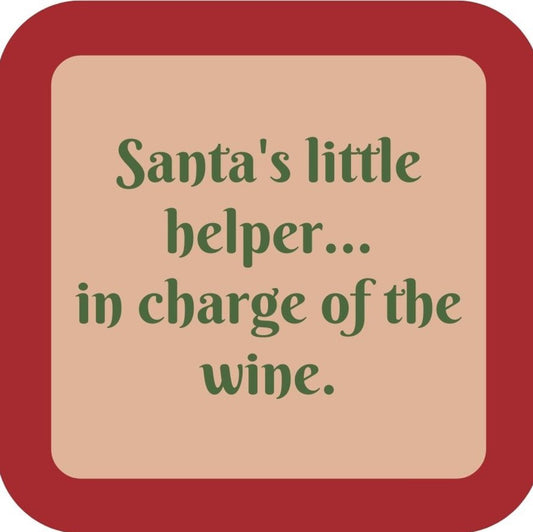 Santas Little Helper In Charge Of The Wine Holiday Premium Drink Coaster Resin With Cork Backing 265536 SSC2024 265536