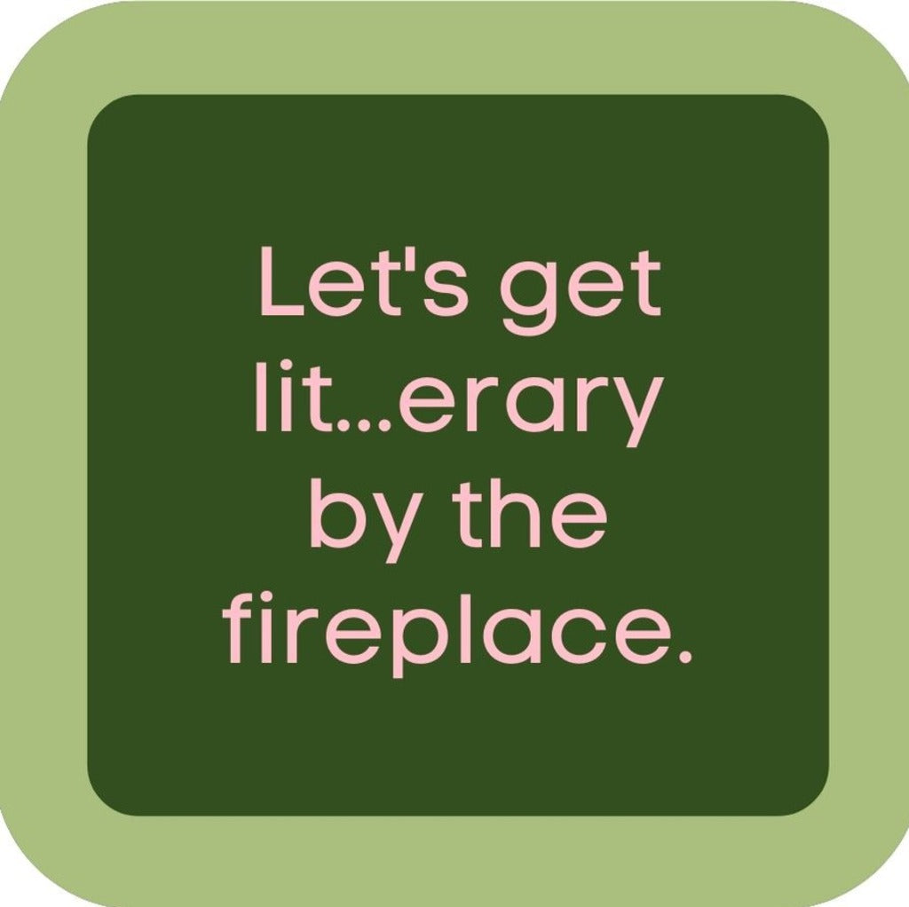 Lets Get Lit Erary By The Fireplace Holiday Premium Drink Coaster Resin With Cork Backing 265586 SSC2074 265586