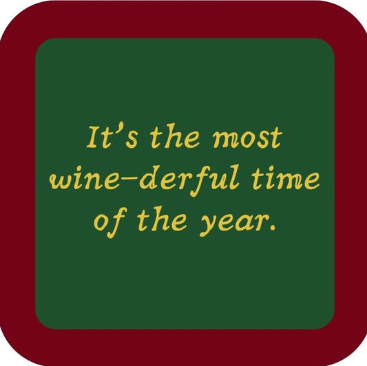 Its The Most Wine Derful Time Of The Year Holiday Premium Drink Coaster Resin With Cork Backing 265607 SSC2095 265607