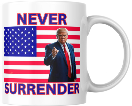 ZZ Donald Trump Never Surrender Color Presidential Campaign MAGA Ceramic Coffee Mug Novelty 12 oz 266883