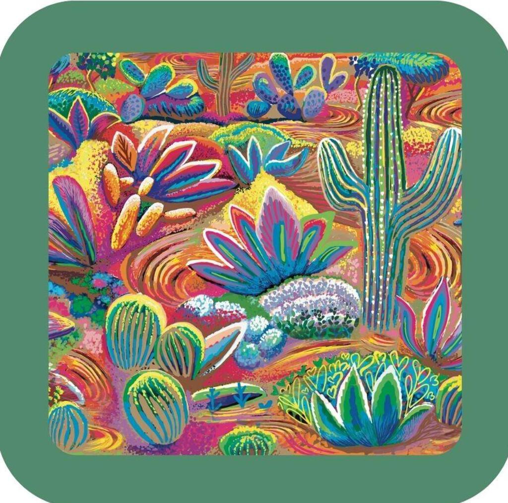 Flowering Cactus Saguaro Desert Garden Premium Drink Coaster Resin With Cork Backing NC266659 267039