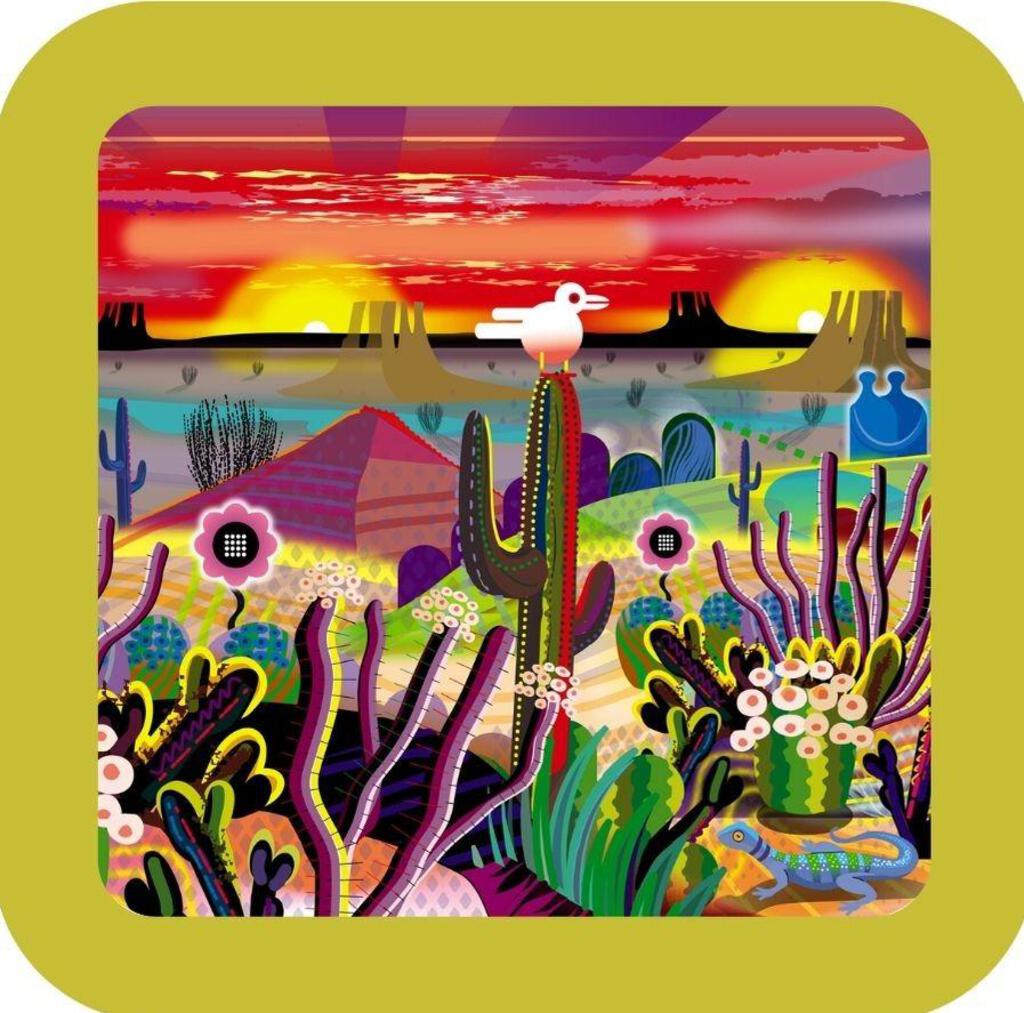 Fantasy Desert Cactus Mountain Sunrise Premium Drink Coaster Resin With Cork Backing NC266656 267040