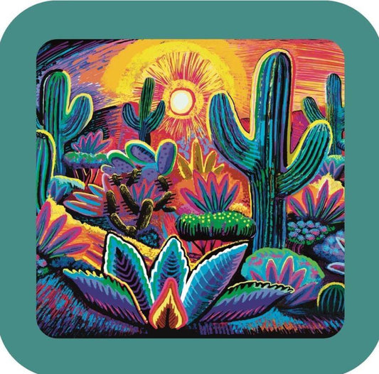 Fantasy Cactus Desert Landscape Premium Drink Coaster Resin With Cork Backing NC266742 267044