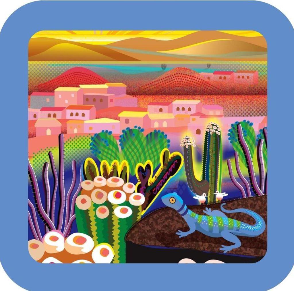 Barrel Ocotillo Cactus Colorful Desert Premium Drink Coaster Resin With Cork Backing NC266650 267048