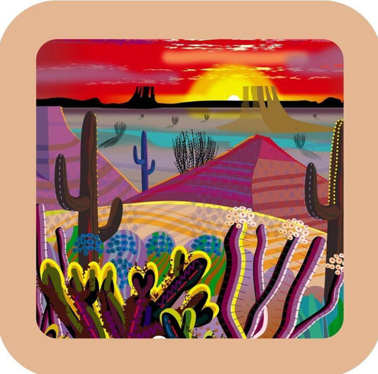 Saguaro Cactus Desert Sunrise Premium Drink Coaster Resin With Cork Backing NC266653 267050
