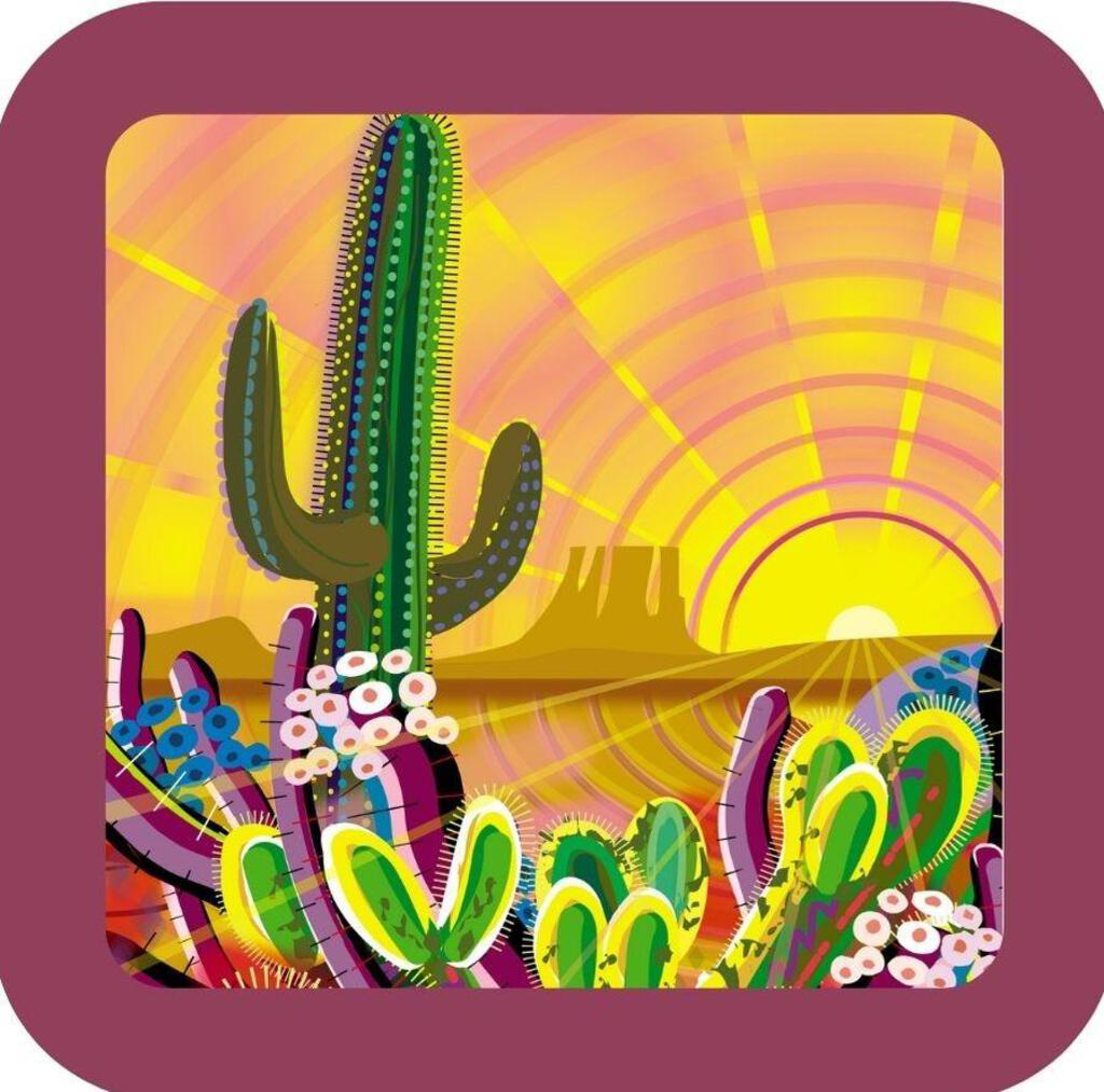 Desert Mountain Landscape Saguaro Cactus Premium Drink Coaster Resin With Cork Backing NC266654 267051