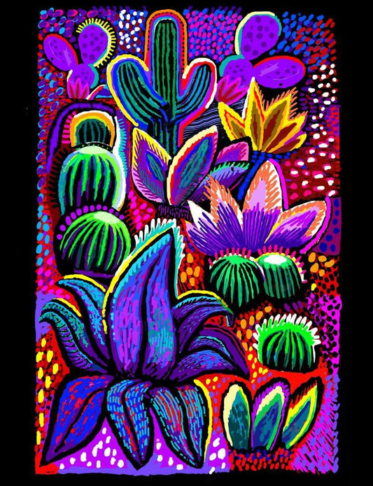 Desert Garden Saguaro Flowering Cactus At Night Folk Art Box of 10 Blank Note Cards 4x5 267121