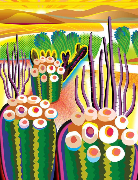 Bright Desert Cactus Mountains Southwest Folk Art Landscape Box of 10 Blank Note Cards 267124