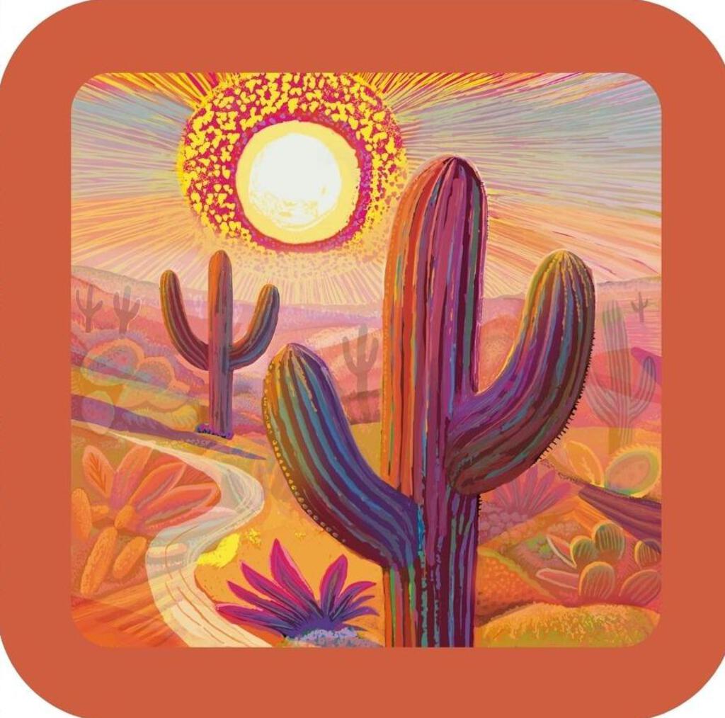 Saguaro and Flowering Cactus Desert Garden Premium Drink Coaster Resin With Cork Backing 267129