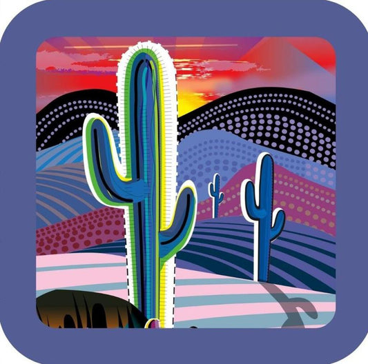 Sunrise Mountain Desert Saguaro Ocotillo Cactus Premium Drink Coaster Resin With Cork Backing 267131