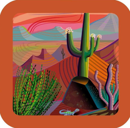 Desert Saguaro Cactus Mountains Background Landscape Premium Drink Coaster Resin With Cork Back 267132
