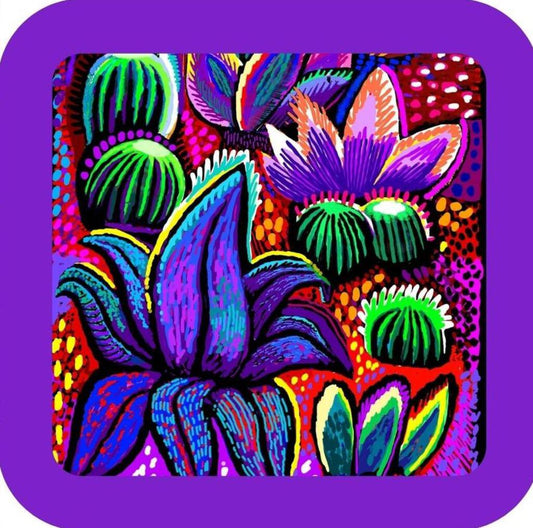 Desert Garden Saguaro Flowering Cactus At Night Premium Drink Coaster Resin With Cork Back 267137