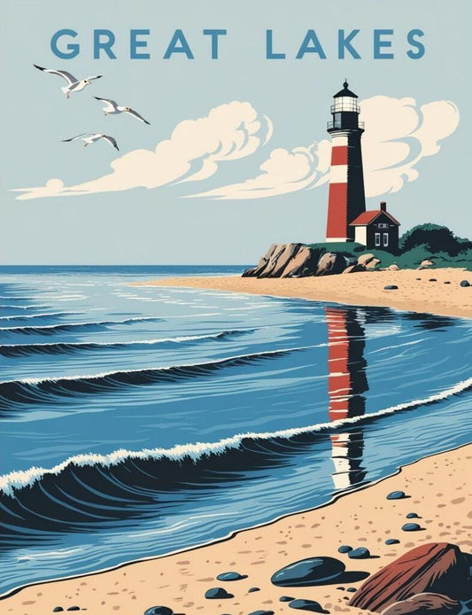 Illinois Great Lakes Travel Poster Art Box of 10 Blank Note Cards 4x5 267264