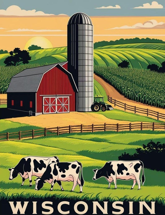 Wisconsin Dairy Farm Agriculture Farming Travel Poster Art Box of 10 Blank Note Cards 4x5 267267