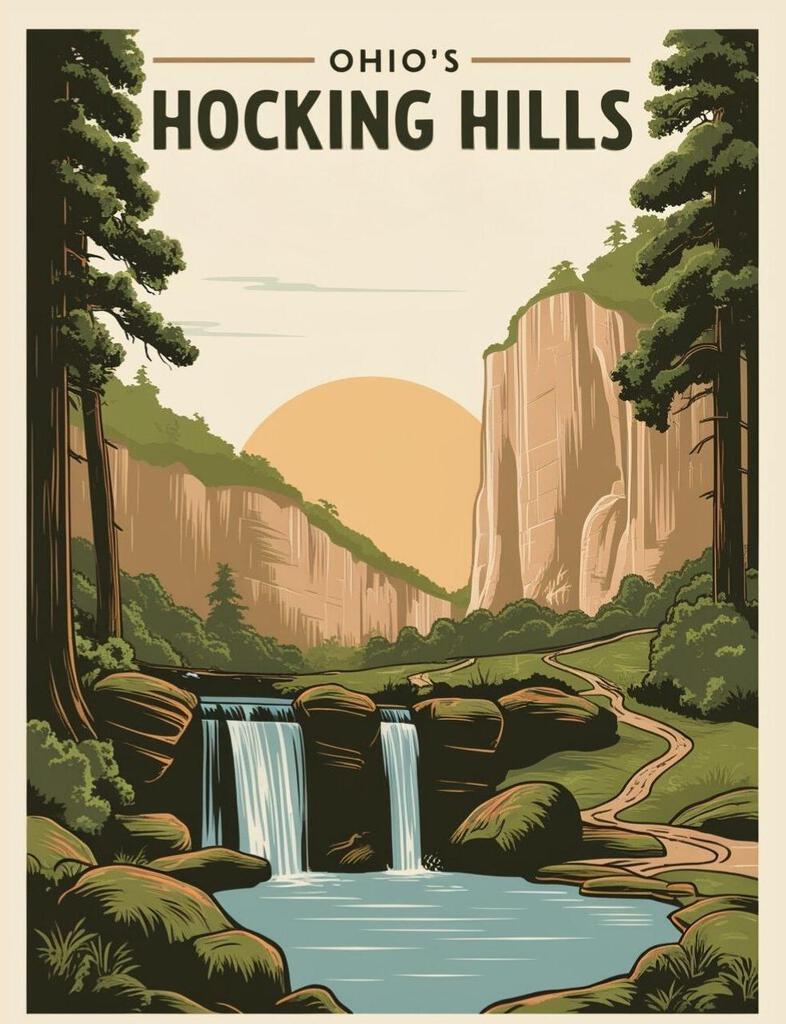 Ohio Hocking Hills State Park Travel Poster Art Box of 10 Blank Note Cards 4x5 267272