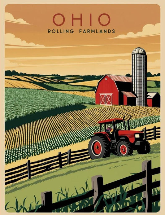 Ohio Rolling Farmland Travel Poster Art Box of 10 Blank Note Cards 4x5  267273