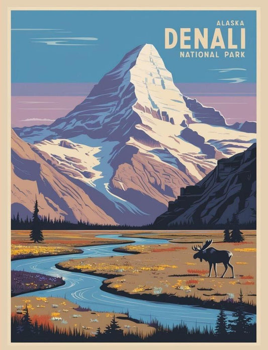 Alaska Denali National Park Retro Travel Poster Art Box of 10 Blank Note Cards 4x5  267282