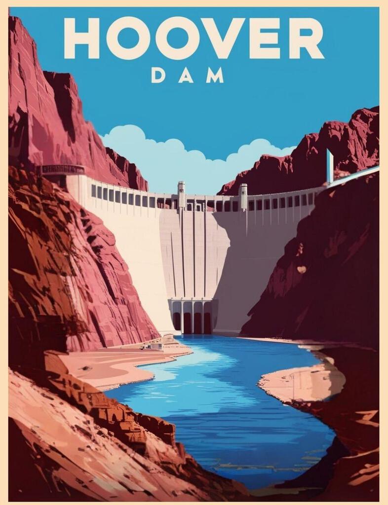 Arizona Hoover Dam Retro Travel Poster Art Box of 10 Blank Note Cards 4x5 267286
