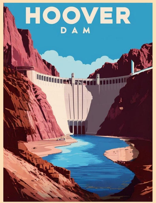 Arizona Hoover Dam Retro Travel Poster Art Box of 10 Blank Note Cards 4x5 267286
