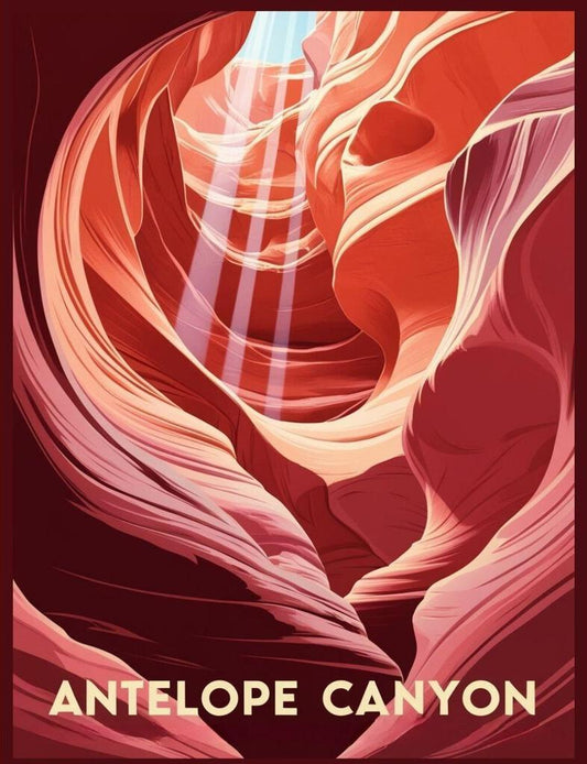 Arizona Antelope Canyon Retro Travel Poster Art Box of 10 Blank Note Cards 4x5 267292