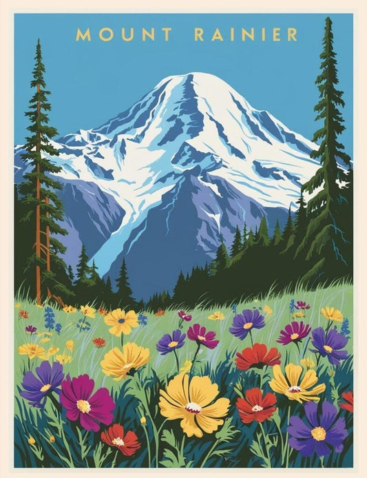 Washington Mount Rainier Retro Travel Poster Art Box of 10 Blank Note Cards 4x5  267294