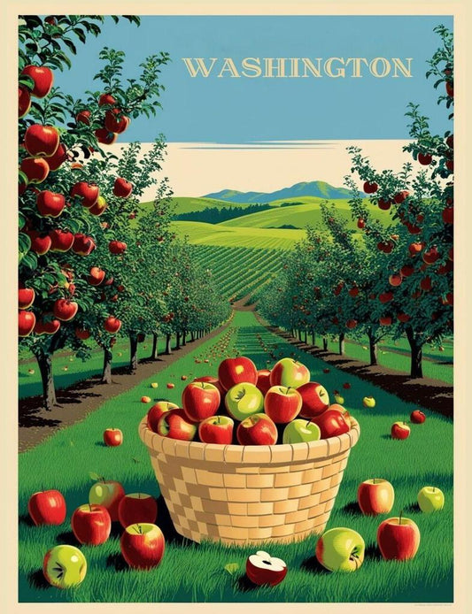 Washington Apple Orchards Retro Travel Poster Art Box of 10 Blank Note Cards 4x5  267297