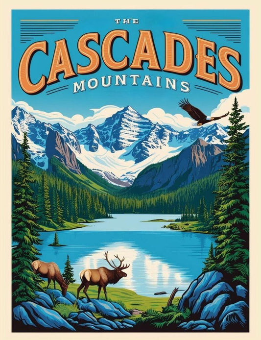 Oregon Cascades Mountains Cannon Beach Retro Travel Poster Art Box of 10 Blank Note Cards 4x5 267301