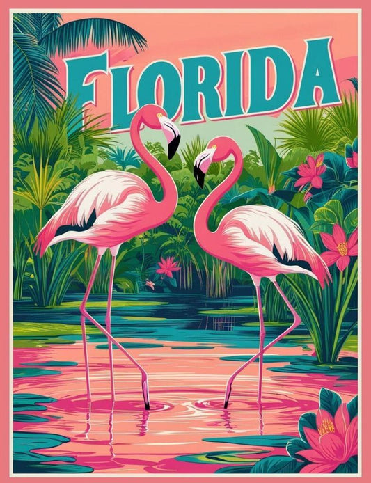 Florida Flamingos Retro Travel Poster Art Box of 10 Blank Note Cards 4x5 267302