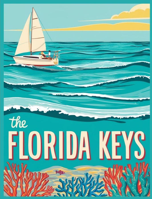Florida Keys Sailing Boating Retro Travel Poster Art Box of 10 Blank Note Cards 4x5 267303