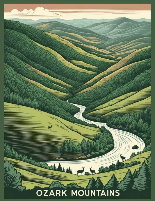 Arkansas Ozark Mountains Ozarks Retro Travel Poster Art Box of 10 Blank Note Cards 4x5 267305
