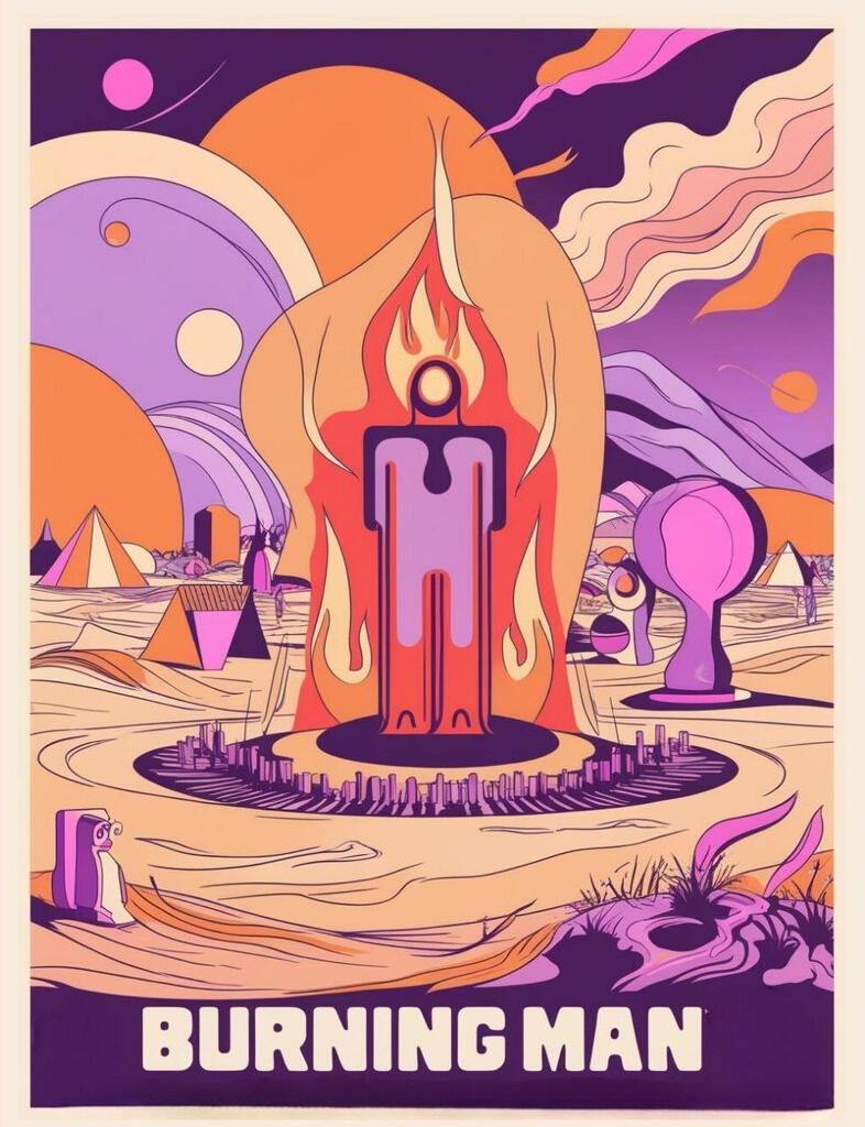 Nevada Burning Man Retro Travel Poster Art Box of 10 Blank Note Cards 4x5  267312