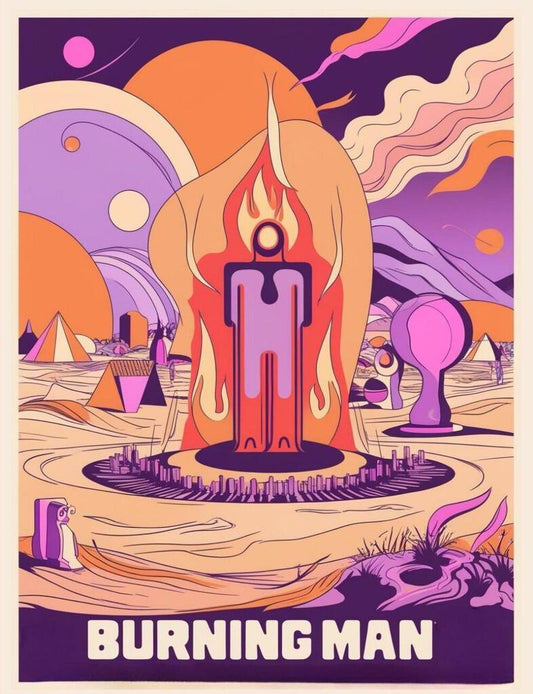 Nevada Burning Man Retro Travel Poster Art Box of 10 Blank Note Cards 4x5  267312