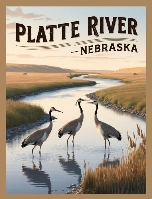 Nebraska Platte River Retro Travel Poster Art Box of 10 Blank Note Cards 4x5 267318
