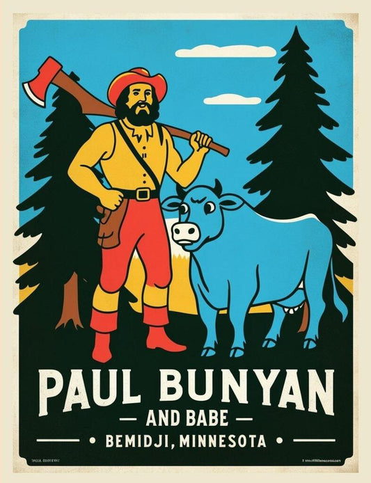 Minnesota Bemidji Paul Bunyan Babe Retro Travel Poster Art Box of 10 Blank Note Cards 4x5 267319