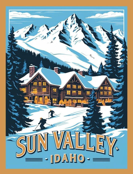 Idaho Sun Valley Ski Skiing Retro Travel Poster Art Box of 10 Blank Note Cards 4x5 267324