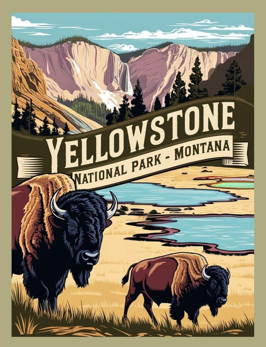 Montana Yellowstone National Park Retro Travel Poster Art Box of 10 Blank Note Cards 4x5 267326