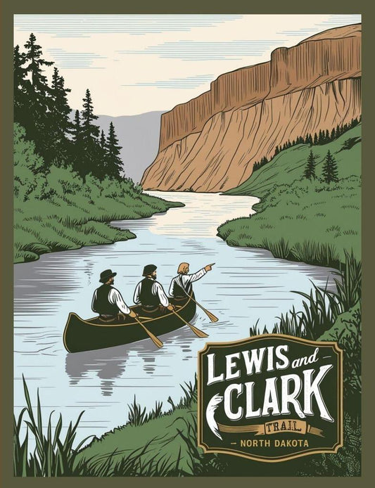 North Dakota Lewis And Clark Trail Retro Travel Poster Art Box of 10 Blank Note Cards 4x5 267330