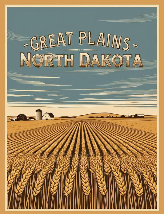 North Dakota Great Plains Wheat Farm Retro Travel Poster Art Box of 10 Blank Note Cards 4x5 267331