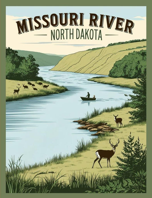 North Dakota Missouri River Wildlife Retro Travel Poster Art Box of 10 Blank Note Cards 4x5 267332