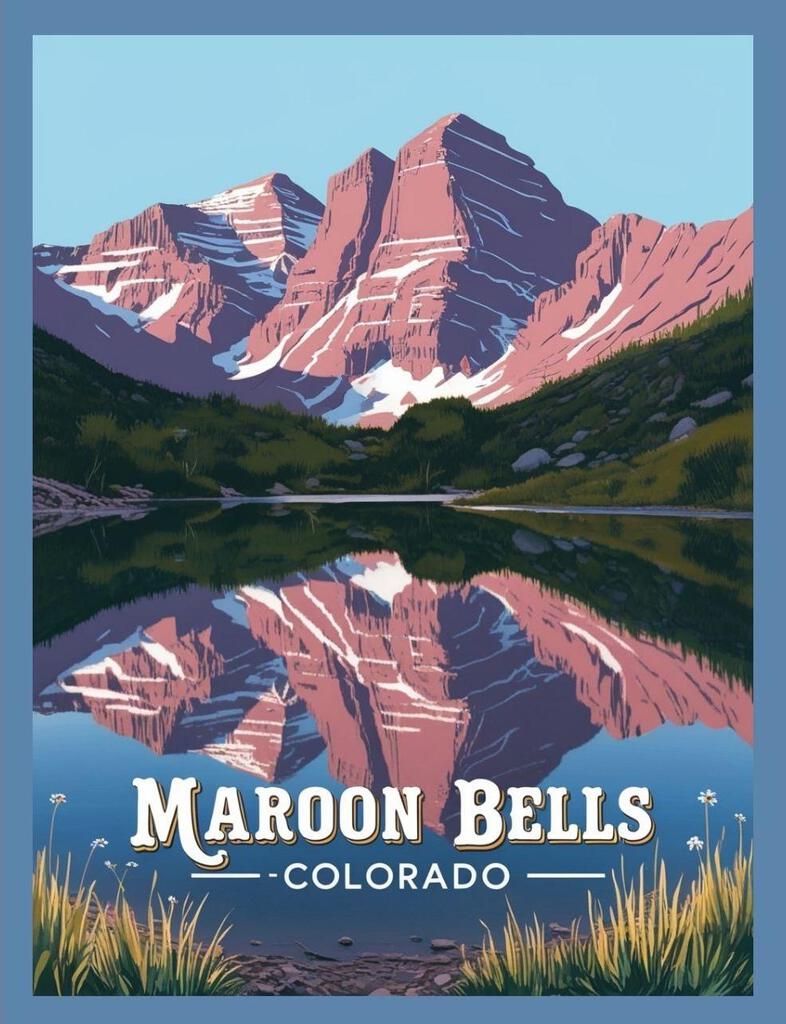 Colorado Maroon Bells Retro Travel Poster Art Box of 10 Blank Note Cards 4x5 267338
