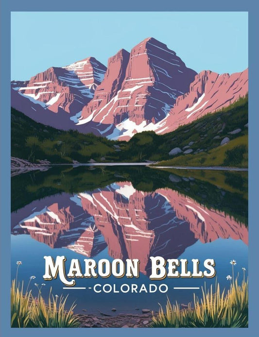 Colorado Maroon Bells Retro Travel Poster Art Box of 10 Blank Note Cards 4x5 267338