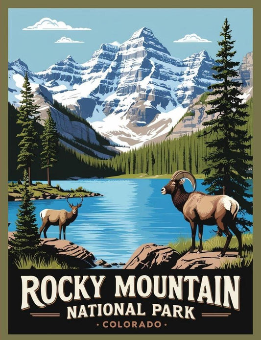 Colorado Rocky Mountain National Park Retro Travel Poster Art Box of 10 Blank Note Cards 4x5 267339