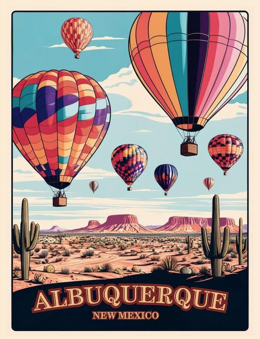 New Mexico Albuquerque Balloons Desert Retro Travel Poster Art Box of 10 Blank Note Cards 4x5 267340