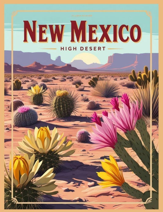 New Mexico Desert Floral Flowers Cactus Retro Travel Poster Art Box of 10 Blank Note Cards 4x5 267341